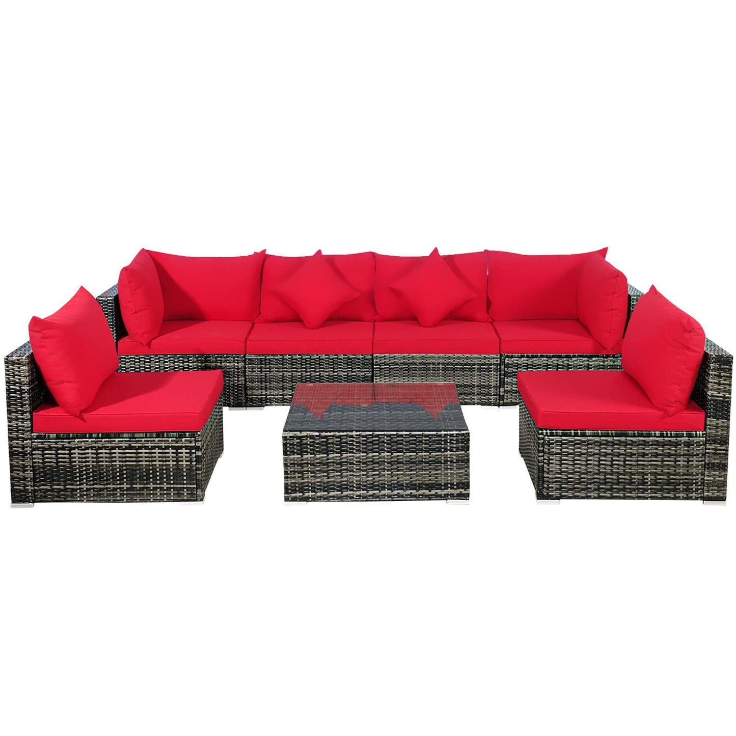 Set di mobili da giardino da 7 pezzi, divano componibile in rattan con tavolino da caffè