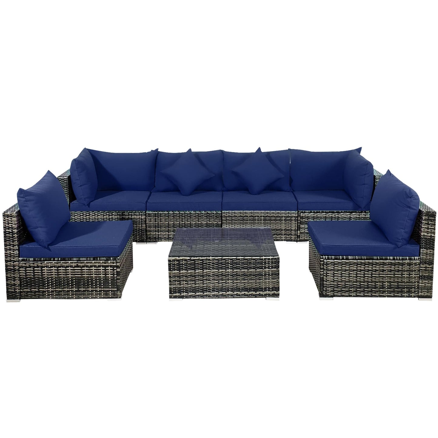 Set di mobili da giardino da 7 pezzi, divano componibile in rattan con tavolino da caffè