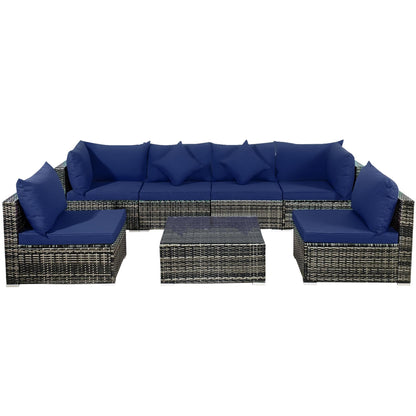 Set di mobili da giardino da 7 pezzi, divano componibile in rattan con tavolino da caffè