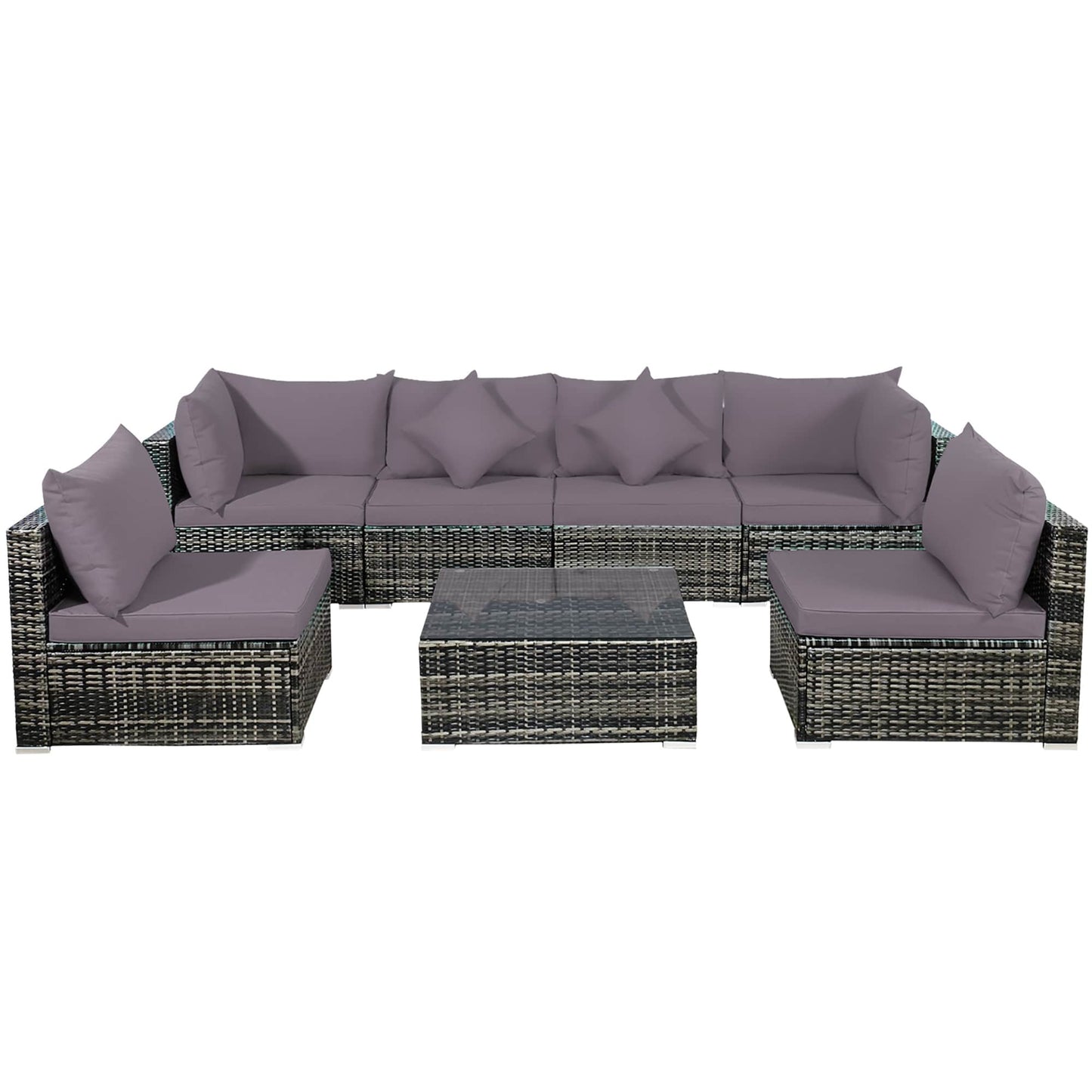 Set di mobili da giardino da 7 pezzi, divano componibile in rattan con tavolino da caffè