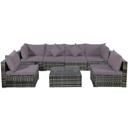 Set di mobili da giardino da 7 pezzi, divano componibile in rattan con tavolino da caffè