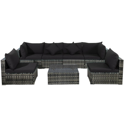 Set di mobili da giardino da 7 pezzi, divano componibile in rattan con tavolino da caffè