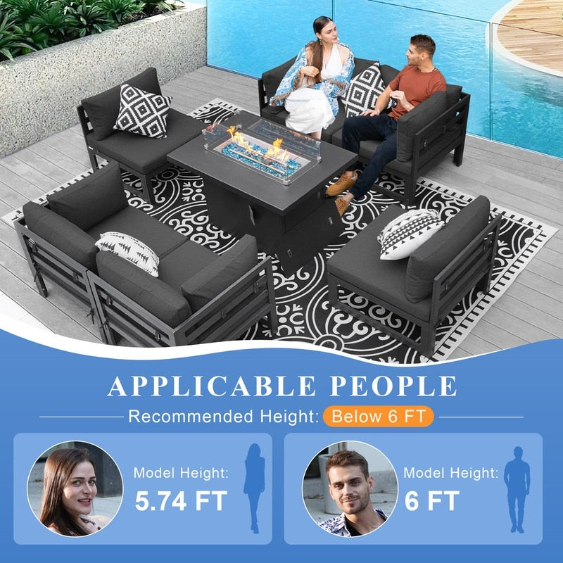 FINCATI Set di mobili da giardino da 7 pezzi, set di divani componibili da esterno con tavolo con braciere - 7 pezzi