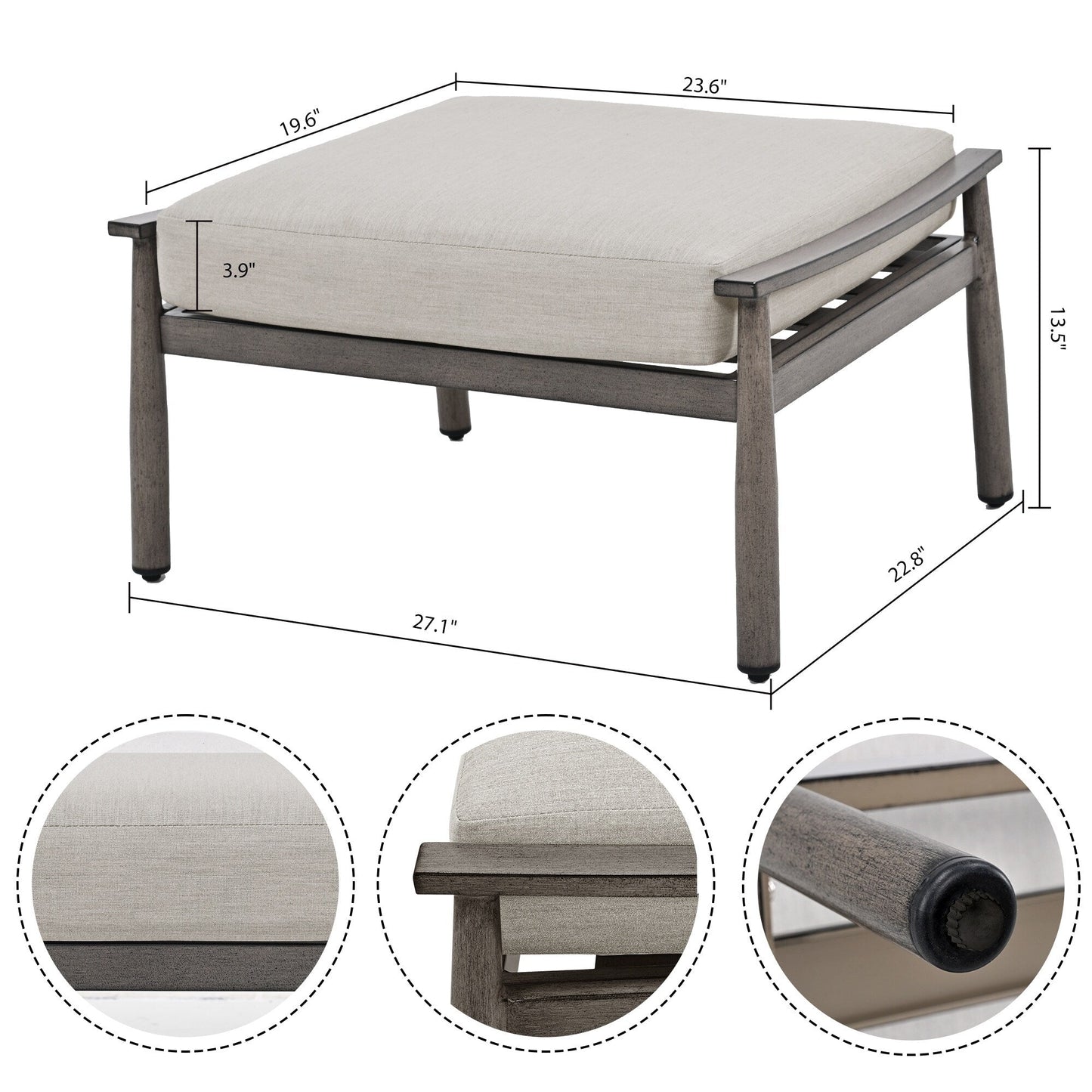 Set da conversazione in alluminio da 7 pezzi per patio, divano da esterno a 3 posti e divanetto con pouf e tavolino da caffè