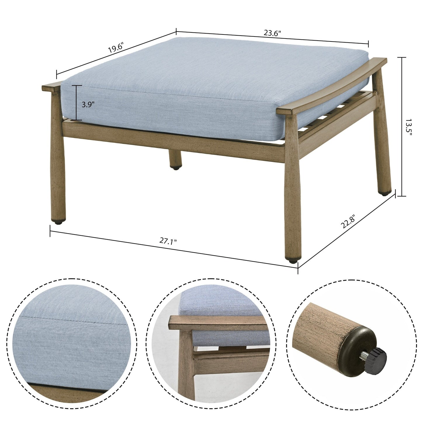 Set da conversazione in alluminio da 7 pezzi per patio, divano da esterno a 3 posti e divanetto con pouf e tavolino da caffè