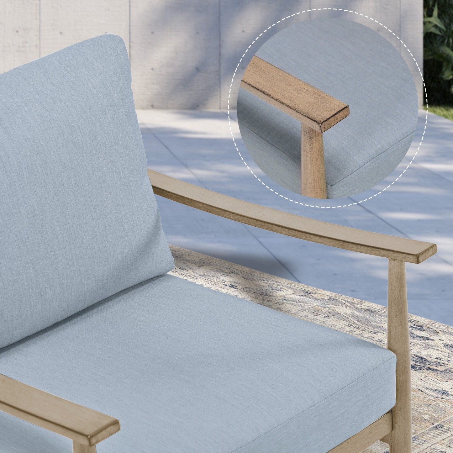 Set da conversazione in alluminio da 7 pezzi per patio, divano a due posti con pouf e tavolino da caffè