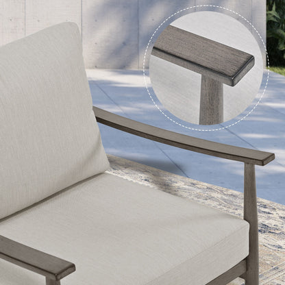 Set da conversazione in alluminio da 7 pezzi per patio, divano a due posti con pouf e tavolino da caffè