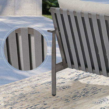 Set da conversazione in alluminio da 7 pezzi per patio, divano a due posti con pouf e tavolino da caffè