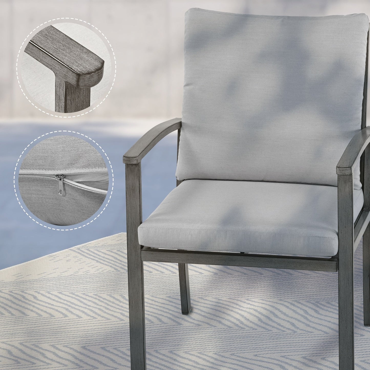 Set da pranzo per patio in alluminio da 7 pezzi con 2 sedie da pranzo girevoli e 4 sedie da pranzo e cuscini lavabili