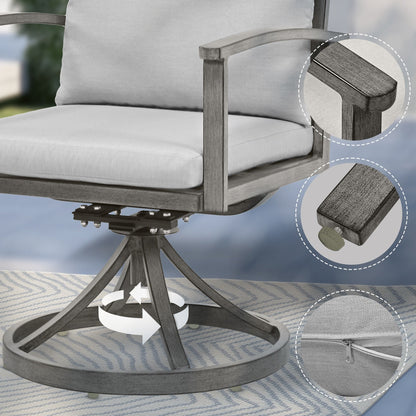 Set da pranzo per patio in alluminio da 9 pezzi con 2 sedie da pranzo girevoli e 6 sedie da pranzo e cuscini lavabili