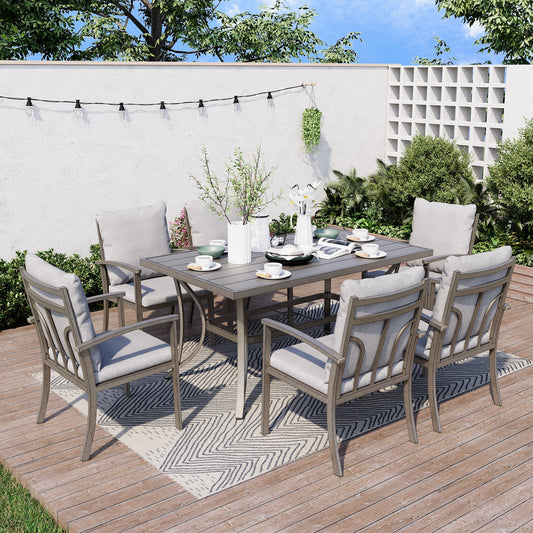 Set da pranzo da giardino in alluminio da 7 pezzi con tavolo e cuscini lavabili grigio chiaro
