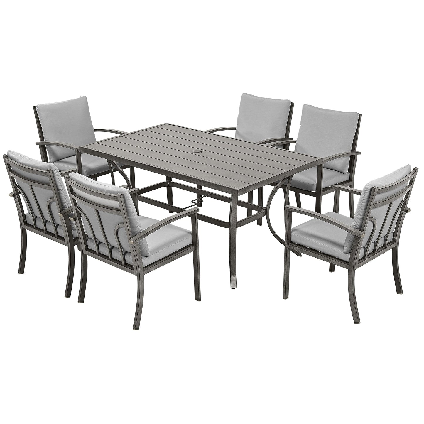 Set da pranzo da giardino in alluminio da 7 pezzi con tavolo e cuscini lavabili grigio chiaro
