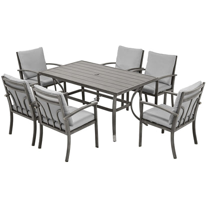 Set da pranzo da giardino in alluminio da 7 pezzi con tavolo e cuscini lavabili grigio chiaro