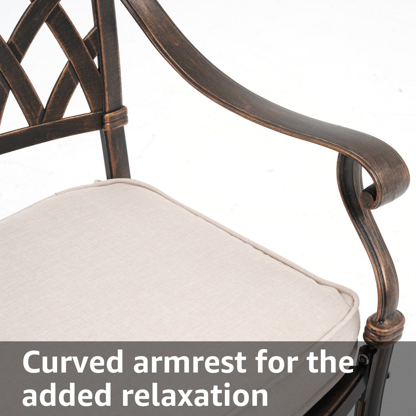 Set da pranzo da esterno in alluminio pressofuso color bronzo antico da 7 pezzi con cuscini e foro per ombrellone