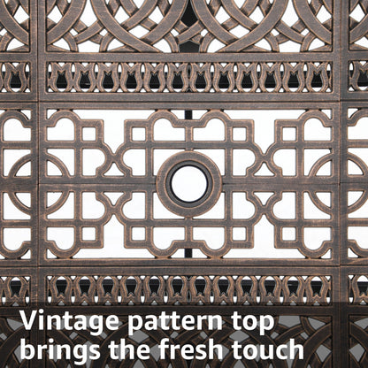 Set da pranzo da esterno in alluminio pressofuso color bronzo antico da 7 pezzi con cuscini e foro per ombrellone