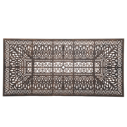 Set da pranzo da esterno in alluminio pressofuso color bronzo antico da 7 pezzi con cuscini e foro per ombrellone