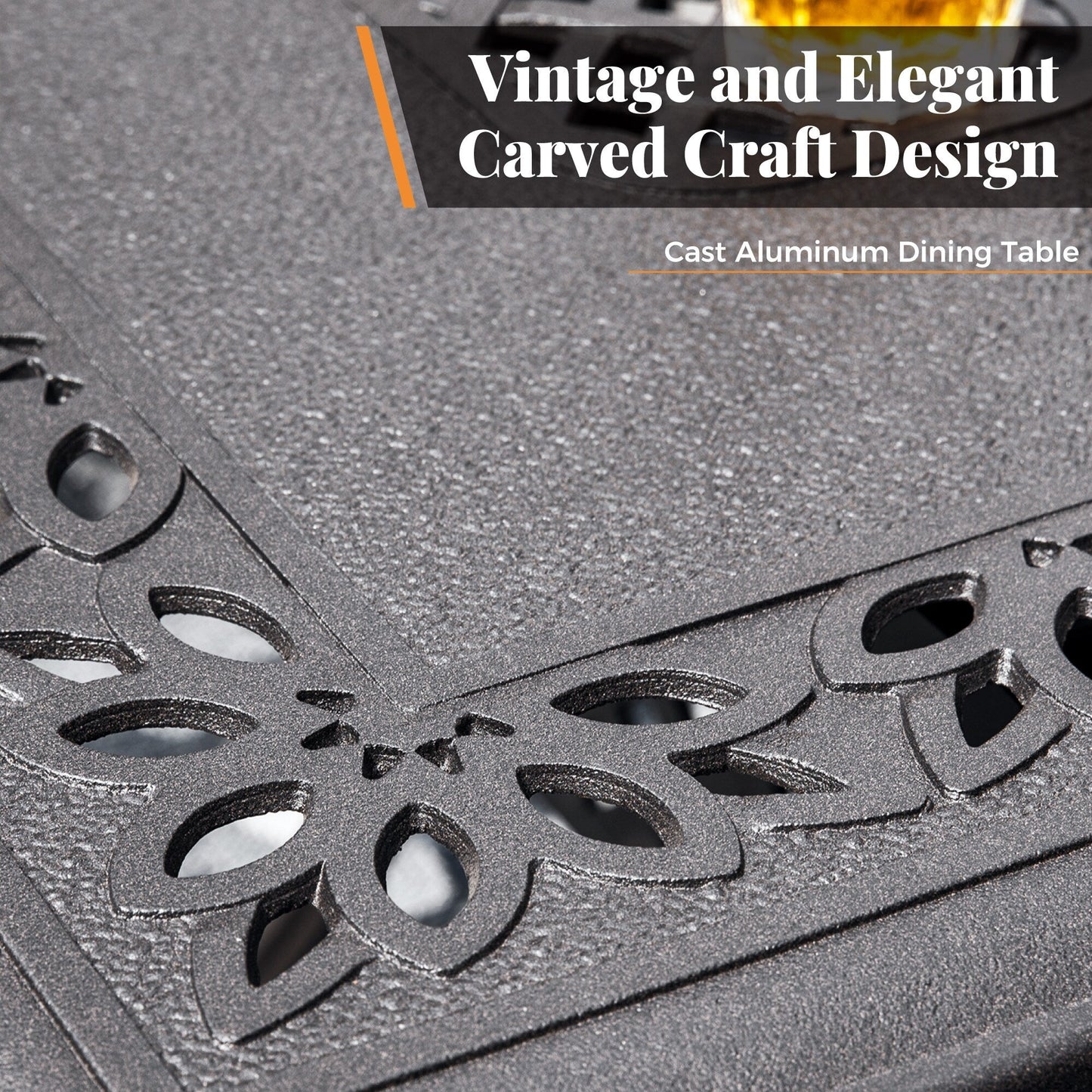 MAISON ARTS Set da pranzo da giardino in alluminio pressofuso da 7 pezzi con tavolo rettangolare espandibile e 6 sedie in alluminio pressofuso