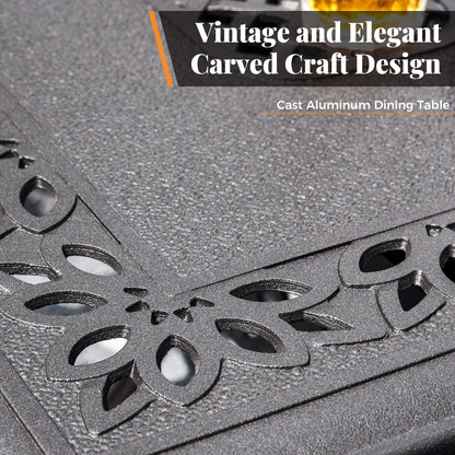 MAISON ARTS Set da pranzo da giardino in alluminio pressofuso da 7 pezzi con tavolo rettangolare espandibile e 6 sedie in alluminio pressofuso