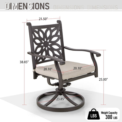 MAISON ARTS Set da pranzo da giardino in alluminio pressofuso da 7 pezzi con tavolo rettangolare espandibile e 6 sedie in alluminio pressofuso