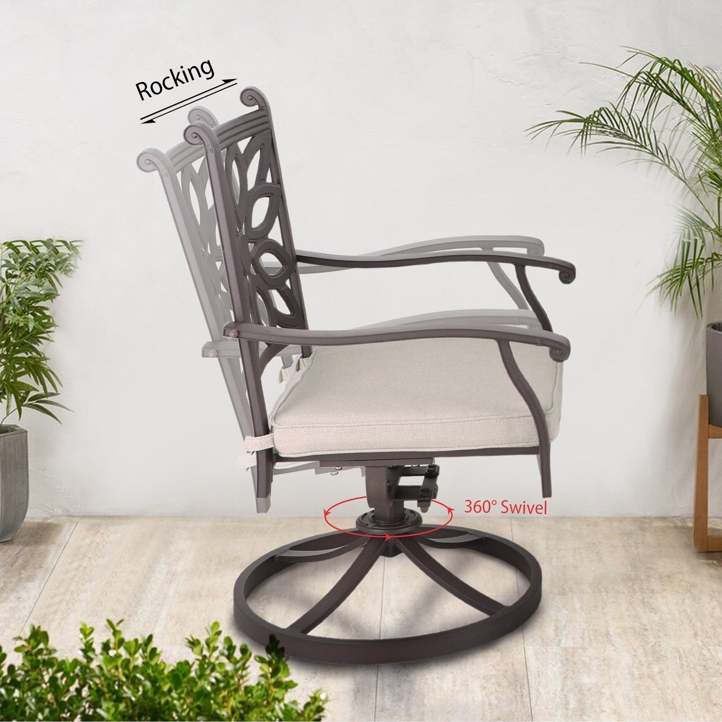 MAISON ARTS Set da pranzo da giardino in alluminio pressofuso da 7 pezzi con tavolo rettangolare espandibile e 6 sedie in alluminio pressofuso