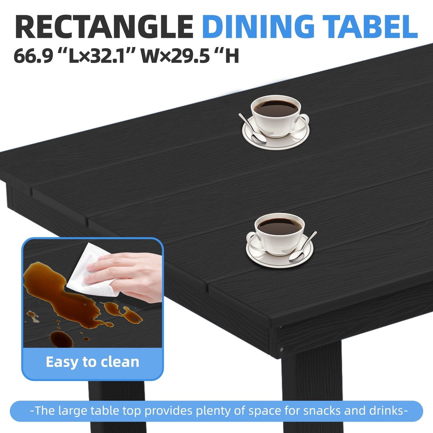 Set da pranzo per esterni in HDPE da 7 pezzi con foro per ombrellone - 1 tavolo e 6 sedie