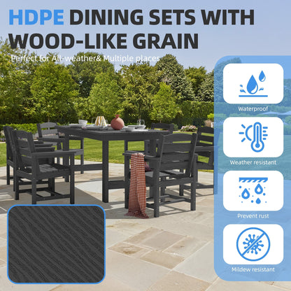 Set da pranzo per esterni in HDPE da 7 pezzi con foro per ombrellone - 1 tavolo e 6 sedie