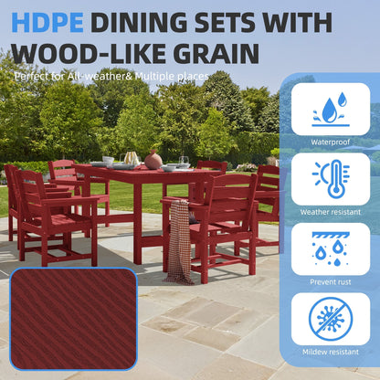 Set da pranzo per esterni in HDPE da 7 pezzi con foro per ombrellone - 1 tavolo e 6 sedie