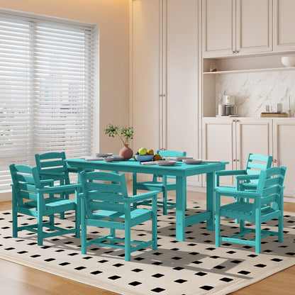 Set da pranzo per esterni in HDPE da 7 pezzi con foro per ombrellone - 1 tavolo e 6 sedie