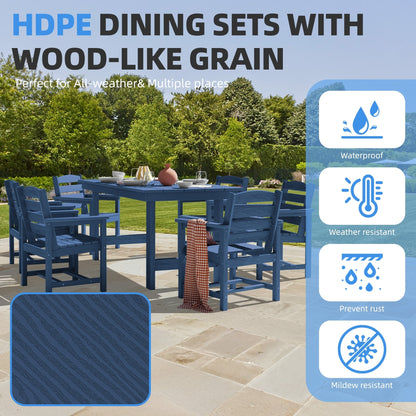 Set da pranzo per esterni in HDPE da 7 pezzi con foro per ombrellone - 1 tavolo e 6 sedie