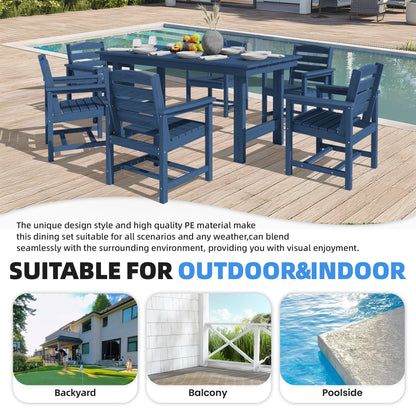 Set da pranzo per esterni in HDPE da 7 pezzi con foro per ombrellone - 1 tavolo e 6 sedie