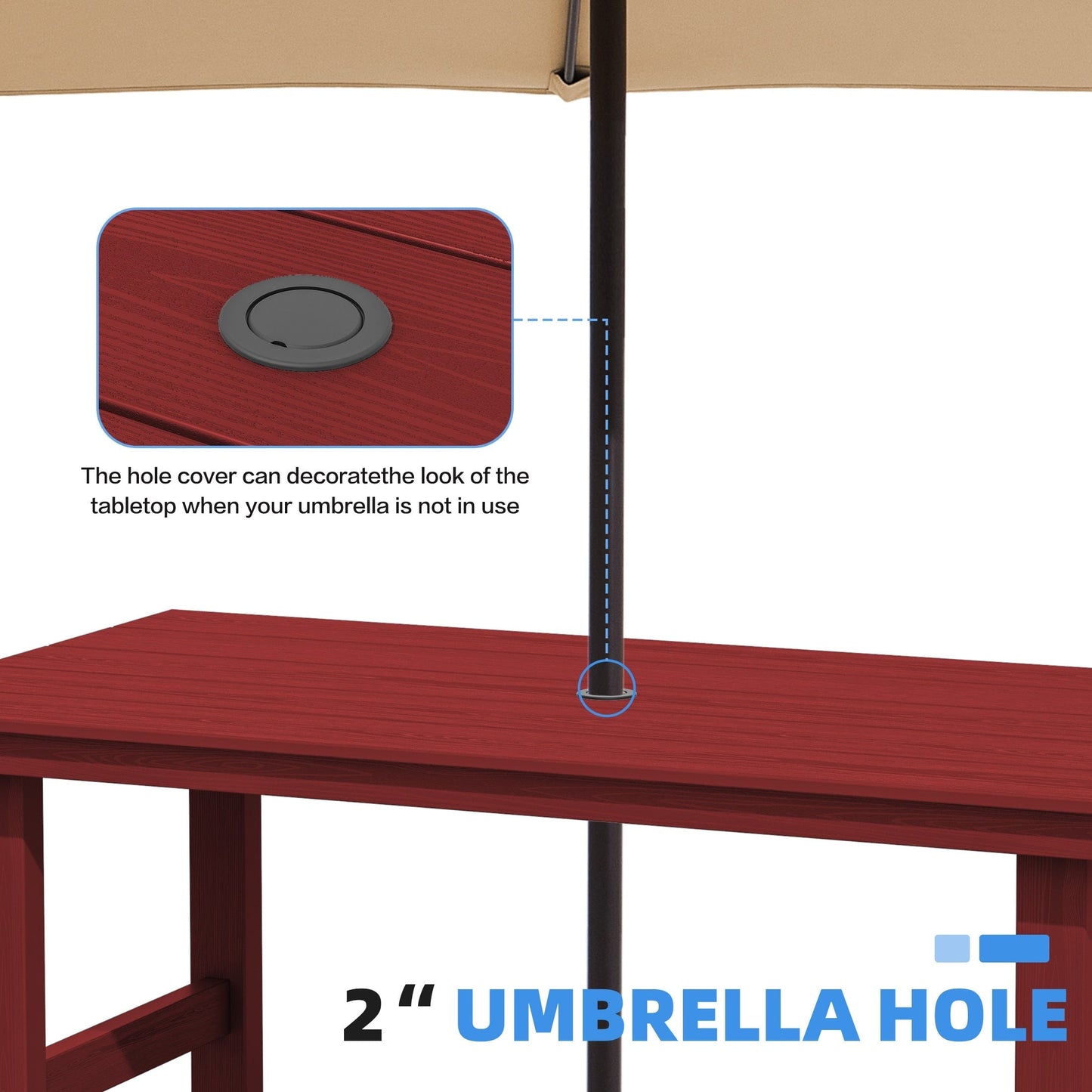 Set da pranzo per esterni in HDPE da 7 pezzi con foro per ombrellone - 1 tavolo e 6 sedie
