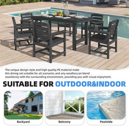 Set da pranzo per esterni in HDPE da 7 pezzi con foro per ombrellone - 1 tavolo e 6 sedie