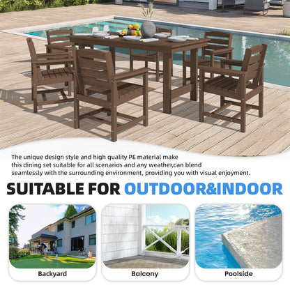 Set da pranzo per esterni in HDPE da 7 pezzi con foro per ombrellone - 1 tavolo e 6 sedie