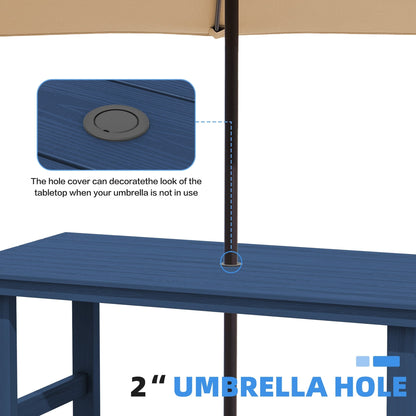 Set da pranzo per esterni in HDPE da 7 pezzi con foro per ombrellone - 1 tavolo e 6 sedie