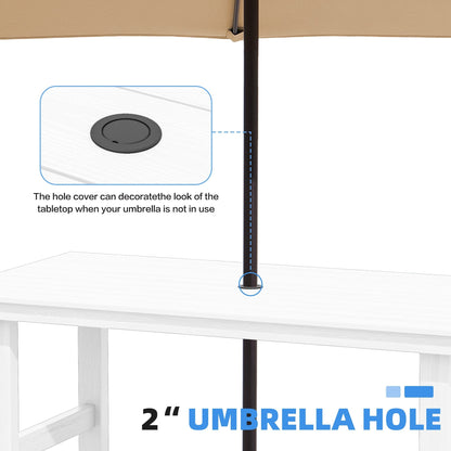 Set da pranzo per esterni in HDPE da 7 pezzi con foro per ombrellone - 1 tavolo e 6 sedie