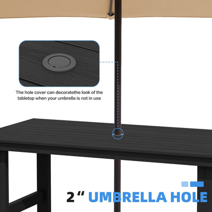 Set da pranzo per esterni in HDPE da 7 pezzi con foro per ombrellone - 1 tavolo e 6 sedie