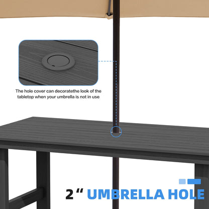 Set da pranzo per esterni in HDPE da 7 pezzi con foro per ombrellone - 1 tavolo e 6 sedie