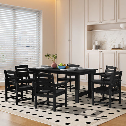 Set da pranzo per esterni in HDPE da 7 pezzi con foro per ombrellone - 1 tavolo e 6 sedie