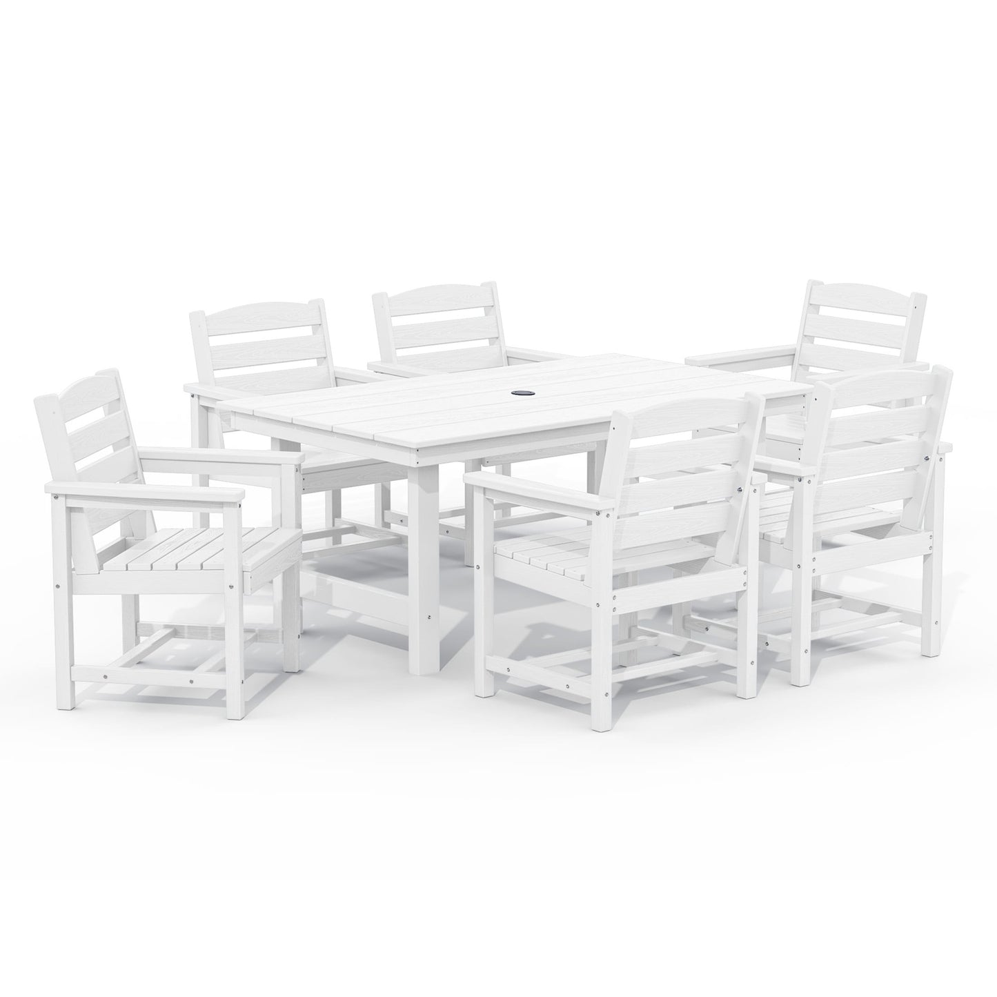 Set da pranzo per esterni in HDPE da 7 pezzi con foro per ombrellone - 1 tavolo e 6 sedie