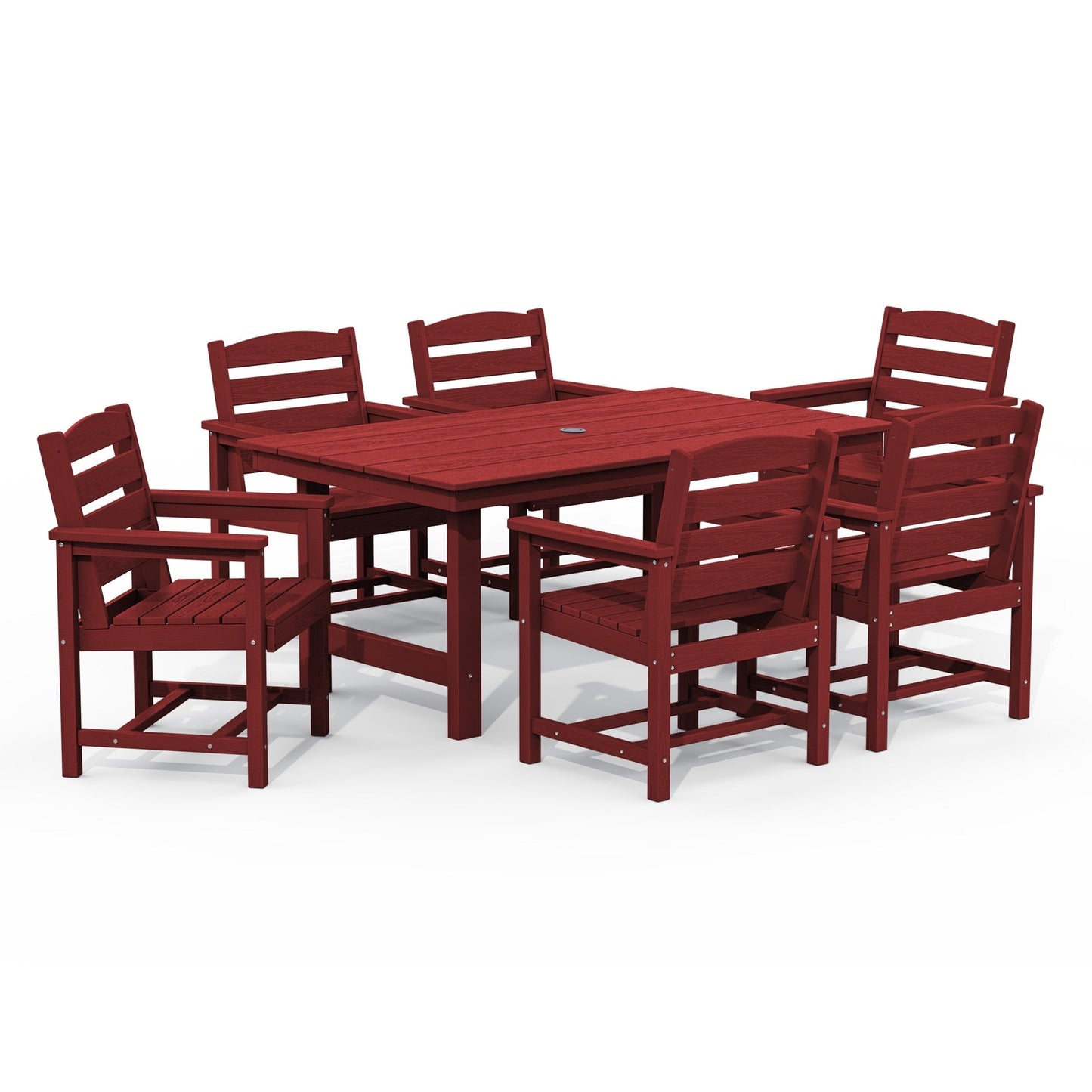 Set da pranzo per esterni in HDPE da 7 pezzi con foro per ombrellone - 1 tavolo e 6 sedie