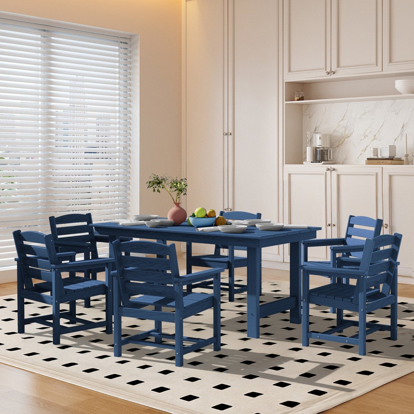 Set da pranzo per esterni in HDPE da 7 pezzi con foro per ombrellone - 1 tavolo e 6 sedie