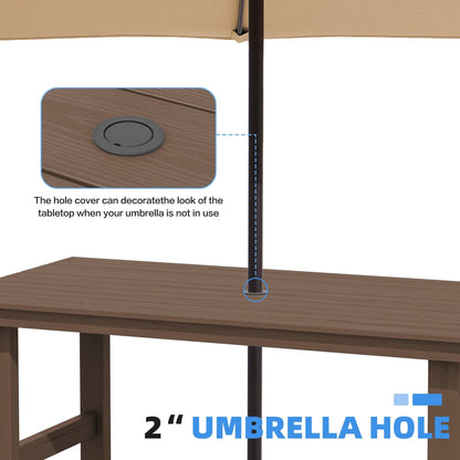Set da pranzo per esterni in HDPE da 7 pezzi con foro per ombrellone - 1 tavolo e 6 sedie
