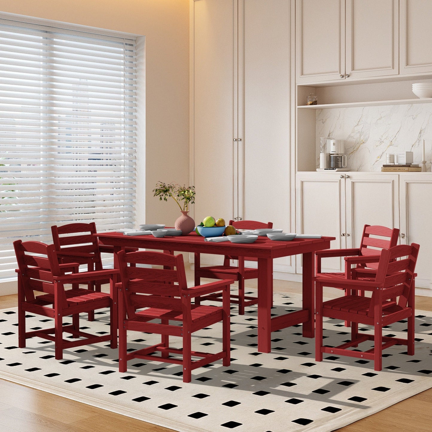 Set da pranzo per esterni in HDPE da 7 pezzi con foro per ombrellone - 1 tavolo e 6 sedie