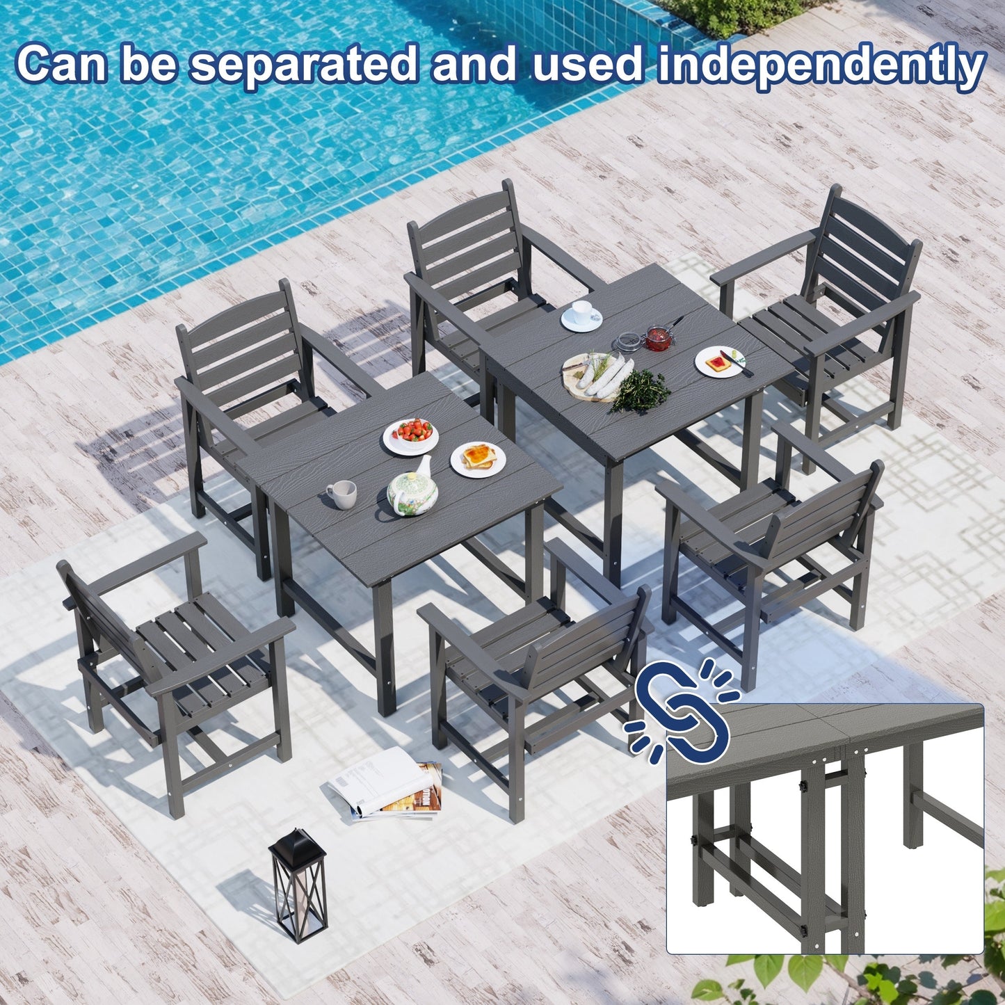 Set da pranzo per esterni in HDPE da 7 pezzi