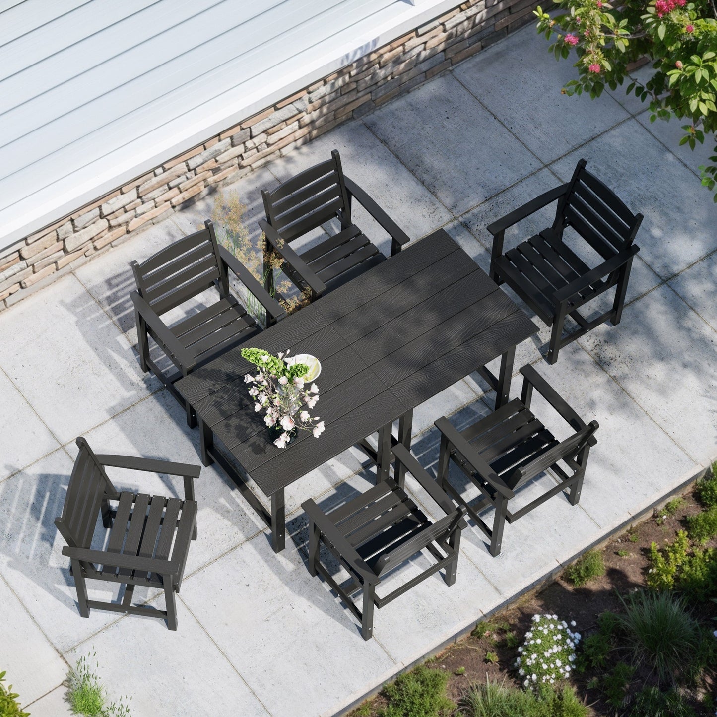 Set da pranzo per esterni in HDPE da 7 pezzi