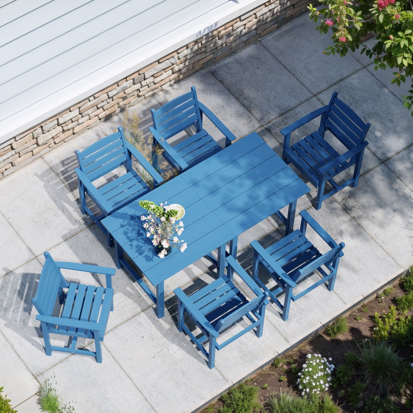 Set da pranzo per esterni in HDPE da 7 pezzi