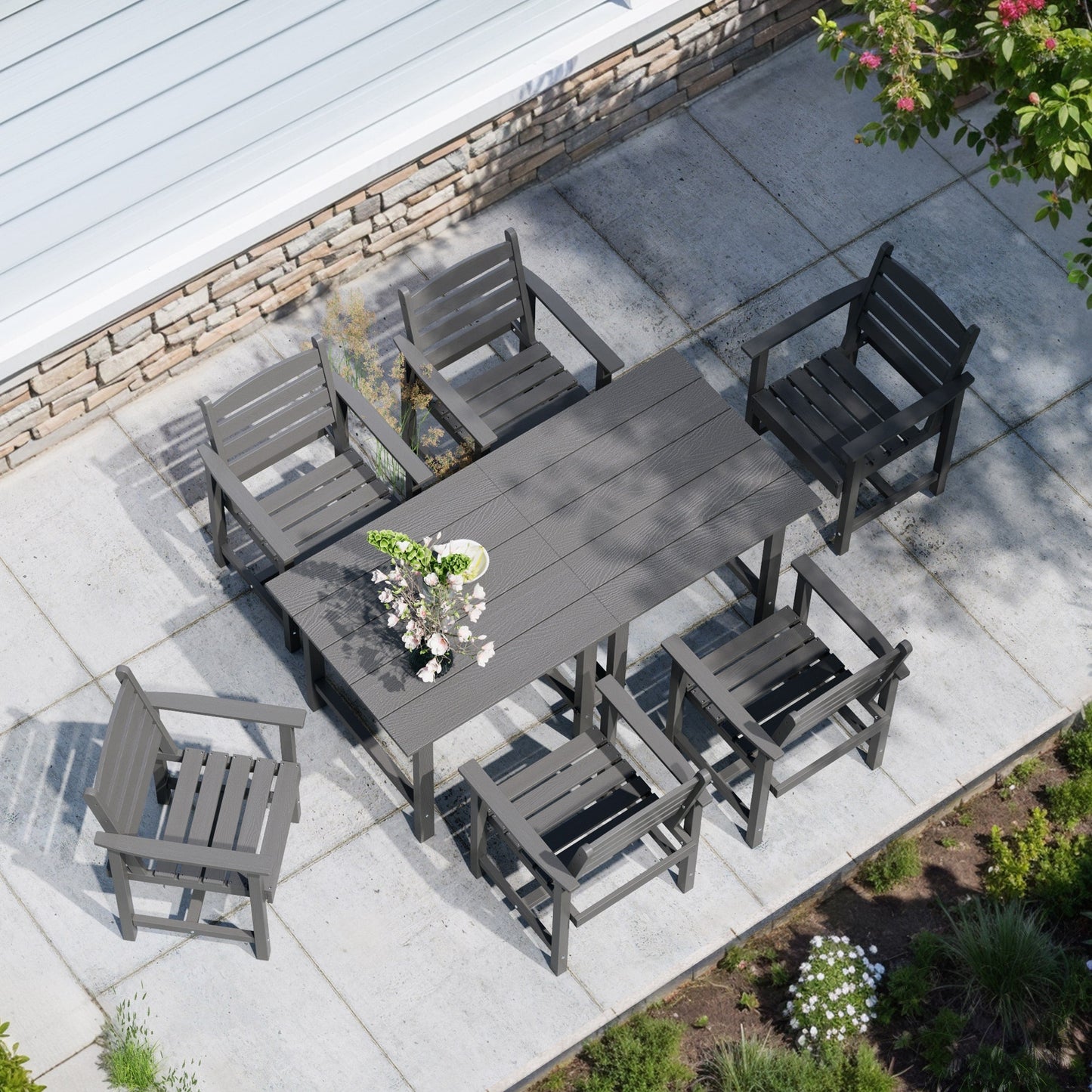 Set da pranzo per esterni in HDPE da 7 pezzi