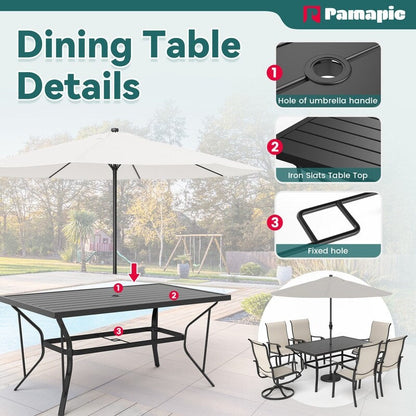 Set da pranzo per esterni in metallo da 7 pezzi con 6 sedie in textilene e tavolo rettangolare