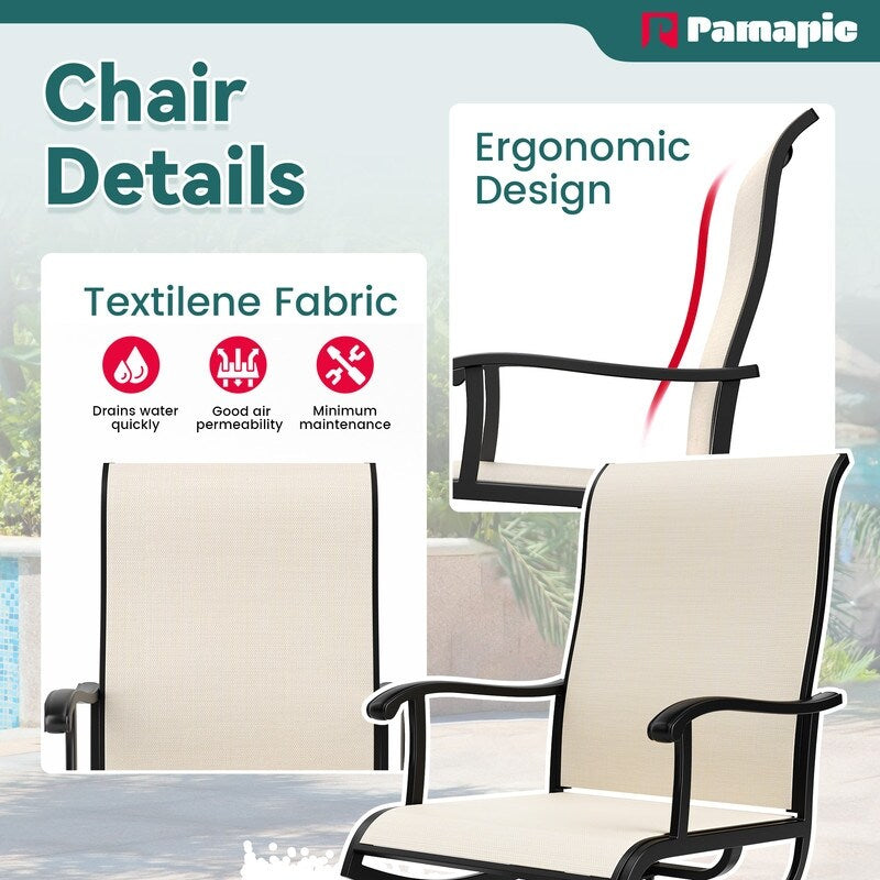 Set da pranzo per esterni in metallo da 7 pezzi con 6 sedie in textilene e tavolo rettangolare