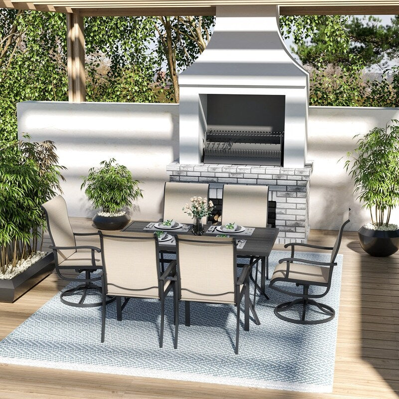 Set da pranzo per esterni in metallo da 7 pezzi con 6 sedie in textilene e tavolo rettangolare